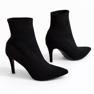MIA • “McKinley” Black Knit Sock Booties Sleek Stiletto Ankle Boots | size 8.5